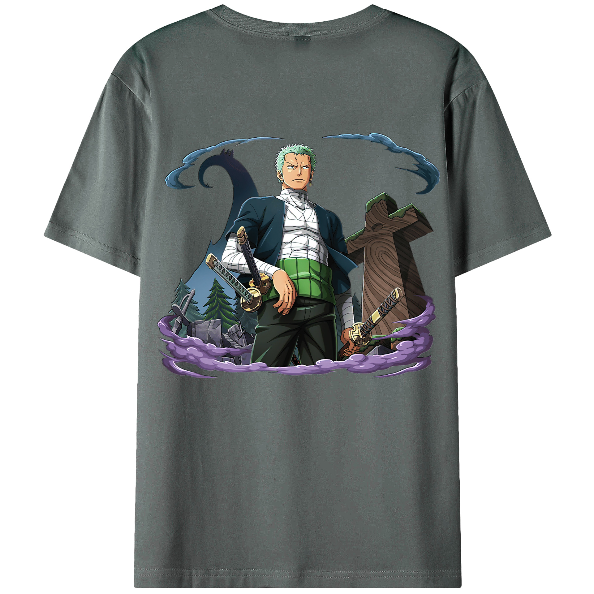 ワンピース ロロノア・ゾロ ONE PIECE Roronoa Zoro 綿100％ メンズ半袖Tシャツ（バックプリント） 通気性